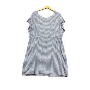 Old Navy Womens Coastal Nautical Striped Linen Dress XXL Blue Beach Drawstring